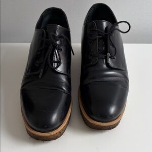 COS Black Leather Platform Derby Shoes with Tan Crepe Sole